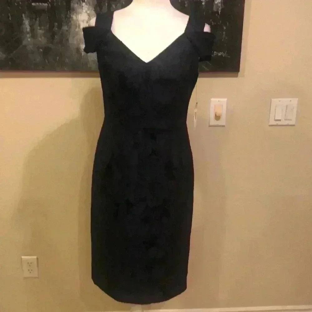 Maggy London Retro Styling Formal Midnight Blue Cold Shoulder Midi Dress- 8P